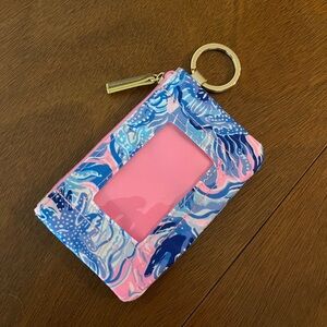 Lilly Pulitzer Pink Blue Floral Zip Card Holder Key Ring